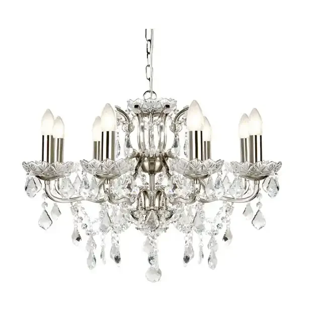 Paris 8 Light Satin Silver with Clear Glass Crystal Chandelier