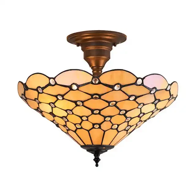 Pearl 3 Light Dark Bronze Tiffany Semi Flush Ceiling Light