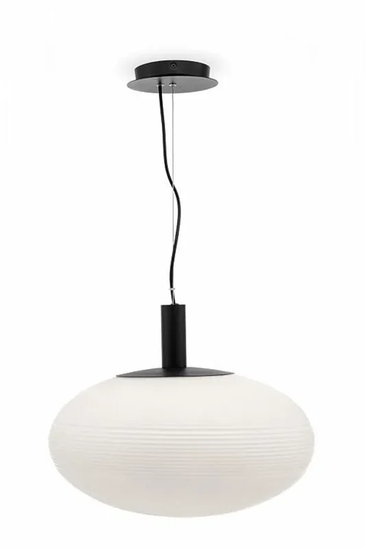 Perlas Black with White Opal Glass Oval Pendant Light