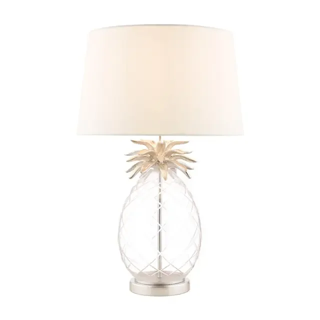 Pineapple Clear Cut Glass with Ivory shade Table Lamp