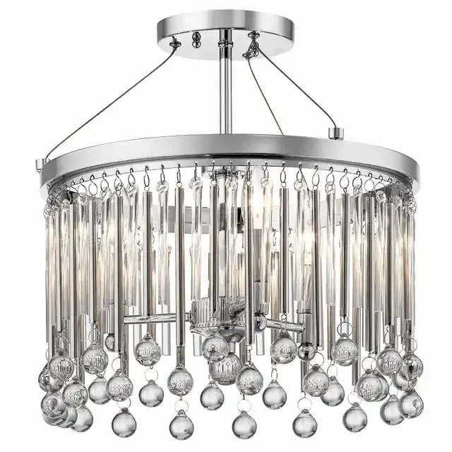 Piper 3 Light Polished Chrome and Crystal Semi Flush Ceiling Light