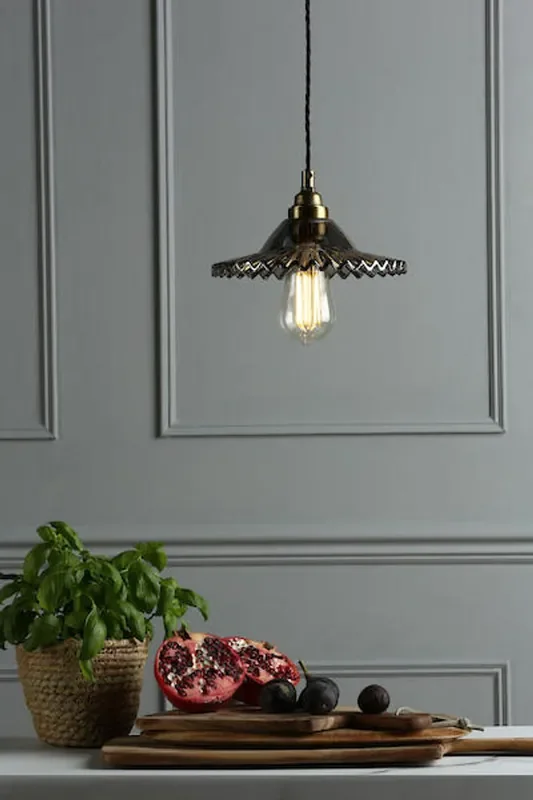 Pippa Aged Brass and Smoked Glass Pendant Light