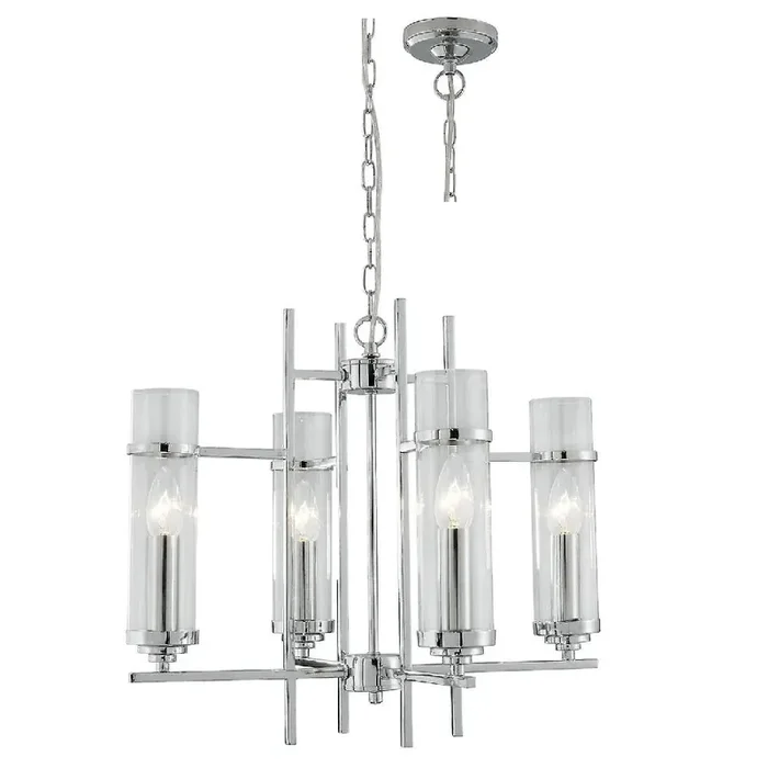 Polished Chrome & Clear Cylinder Glass Modern 4 Lamp Pendant Light 49cm