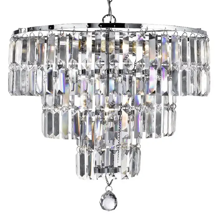 Polished Chrome & Crystal Prism Vintage Chandelier Pendant Light 48cm