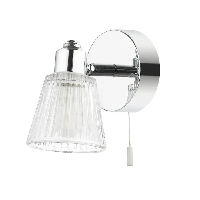 Polished Chrome & Ribbed Glass Bathroom Vintage Wall Light Spot 125mm