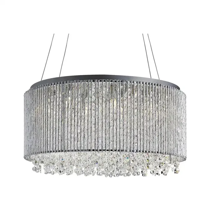 Polished Chrome 8 Lamp Drum Pendant Light with Aluminium Tubes 410mm