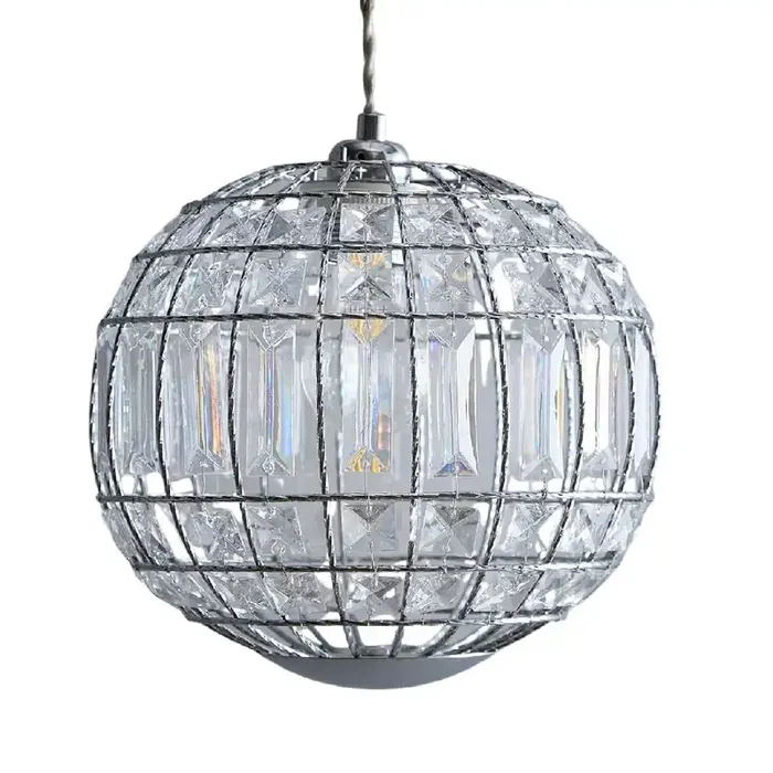 Polished Chrome and Crystal Globe Modern Easy Fit Non Electric Pendant 25cm