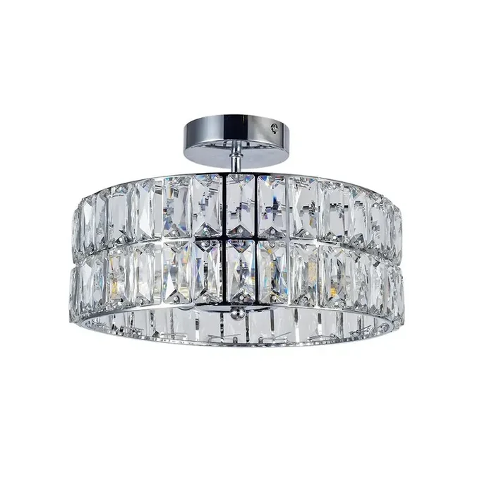 Polished Chrome and Cyrstal Modern 4 Lamp Bathroom Semi Flush Ceiling Light IP44