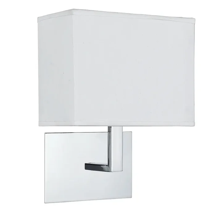 Polished Chrome Square Backplate Wall Light with Rectangular White Shade 260mm