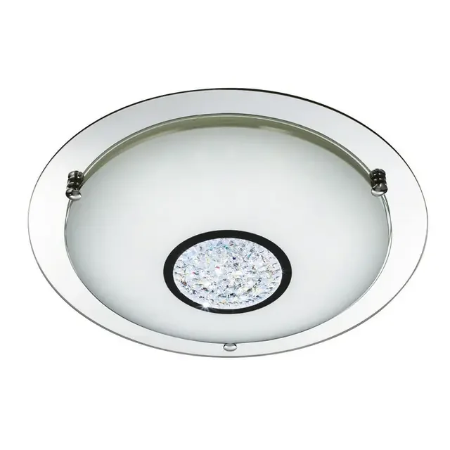 Portland Chrome with Opal Glass And Crystal LED 31cm IP44 Bathroom Flush Ceiling Light
