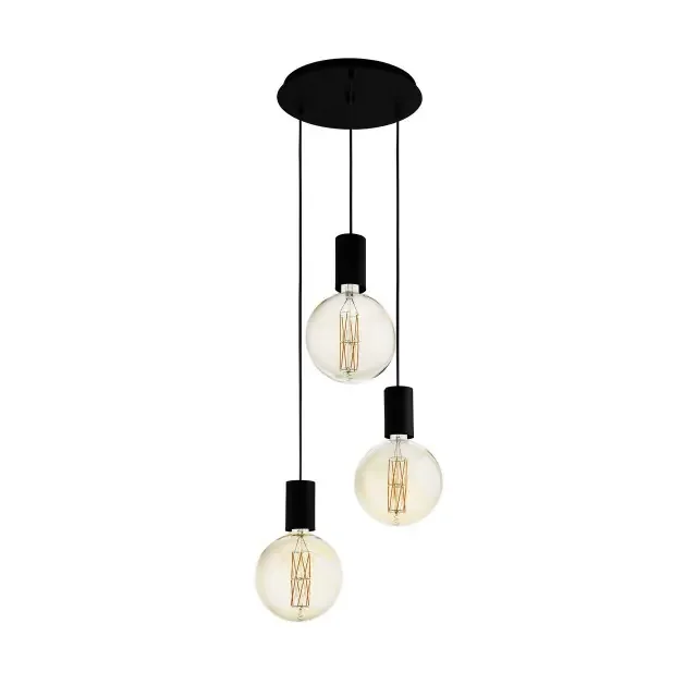 Pozueta 3 Light Black Cluster Pendant Light