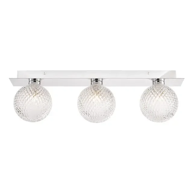 Prague 3 Light Polished Chrome and Patterned Glass IP44 Wall Light