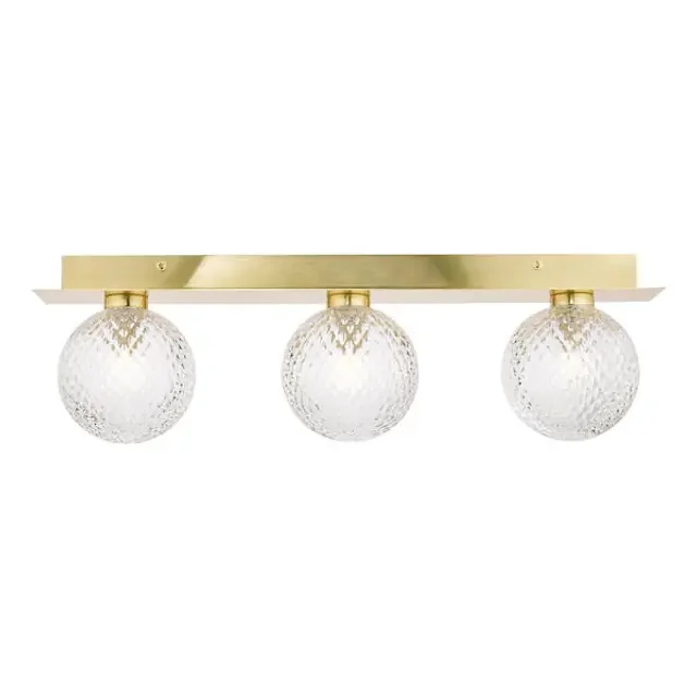 Prague 3 Light Satin Brass and Patterned Glass IP44 Wall Light