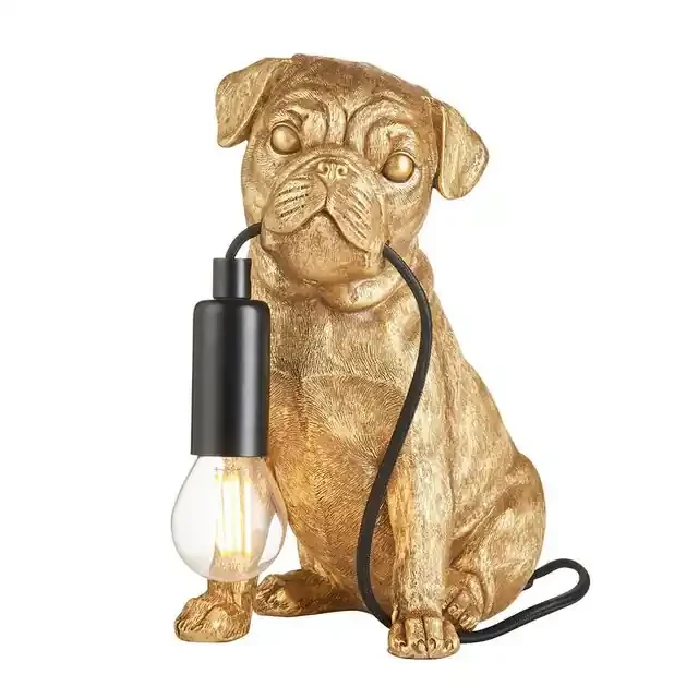 Pug Puppy Vintage Gold with Matt Black Table Lamp