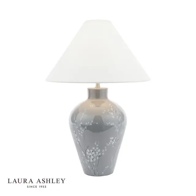 Pussywillow Polished Nickel and Grey with White Shade Table Lamp