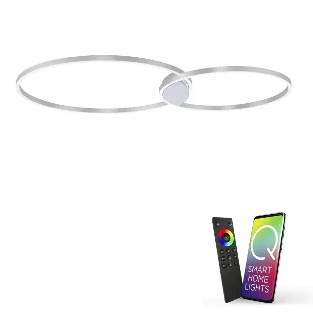 Q-KATE 2 Light Aluminium Large Ringed Smart LED Ceiling Light
