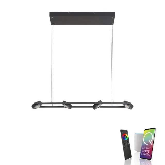 Q-MIA 16 Light Anthracite Smart LED Bar Pendant Light