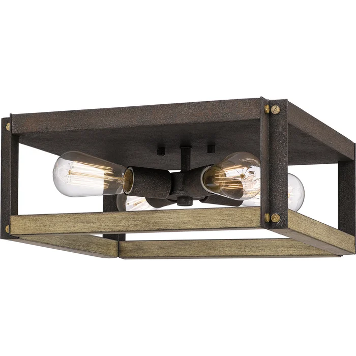 Quoizel FNN1615RK Finn Four Light Flush Mount, Rustic Black