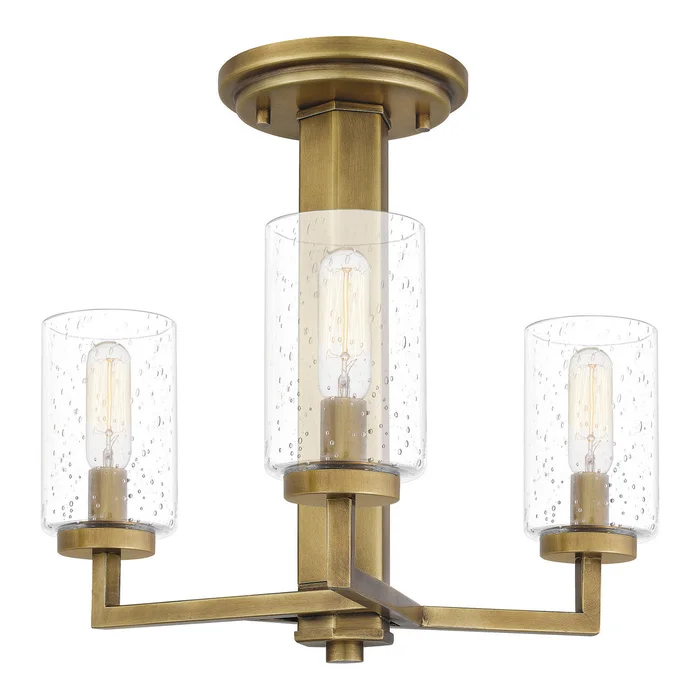 Quoizel SUN1715WS Sunburst Three Light Semi Flush Mount, Weathered Brass