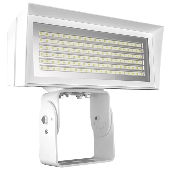 RAB Lighting FFLEDMTW Medium LED Floodlight, Field Adjustable Wattage (80/52W) and CCT (5000K/4000K), 120-277V, Trunnion Mount, White