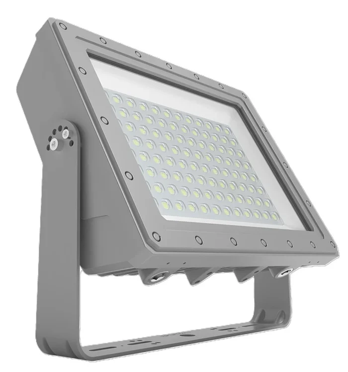 RAB Lighting HAZFFLED200 Hazardous Location LED Floodlight with Yoke Mount, 120-277V, 0-10V Dimming, 200W, 5000K, Gray