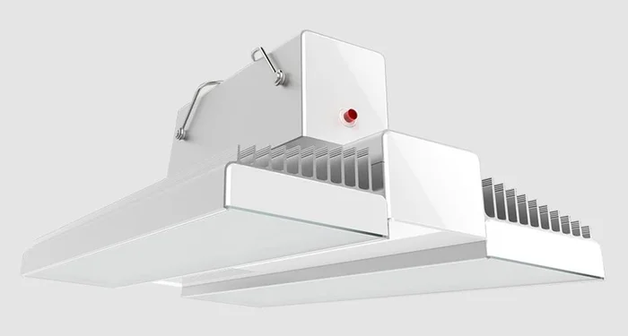 RAB Lighting RAIL90/E 13″ Linear LED High Bay with Battery Backup, 120-277V, 0-10V Dimming, 90W, 5000K