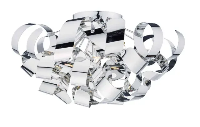Rawley 5 Light Polished Chrome Metal Ribbon Flush Ceiling Light