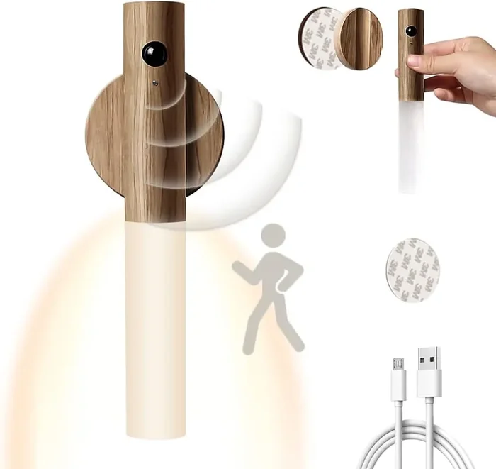 Rechargeable Motion Sensor Wooden Wall Lamp