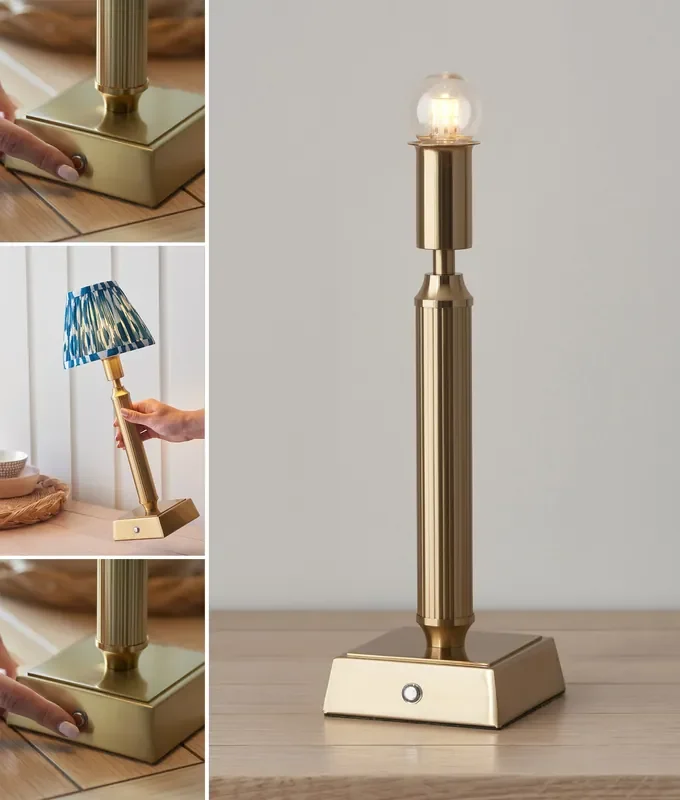 Rechargeable Traditional Style Brass Table Lamp