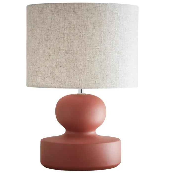 Red Ceramic Sculpture Modern Table Lamp with Beige Linen Shade 41cm