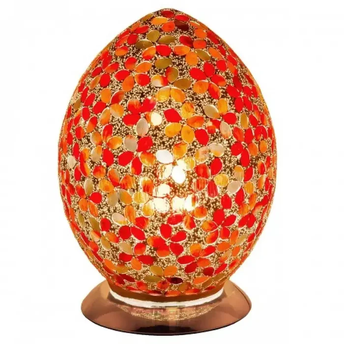 Red Flower Mosaic Glass Vintage Egg Table Lamp 30cm