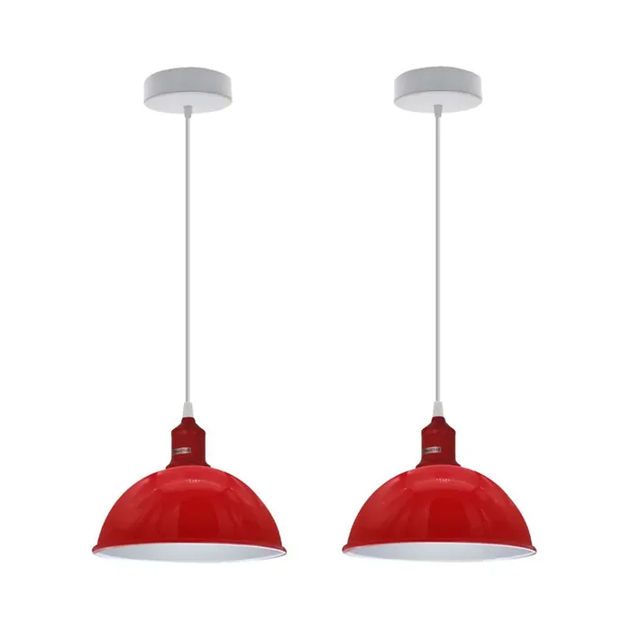 Red Small Dome Pendant Lights – Without Bulbs – 2 Pack