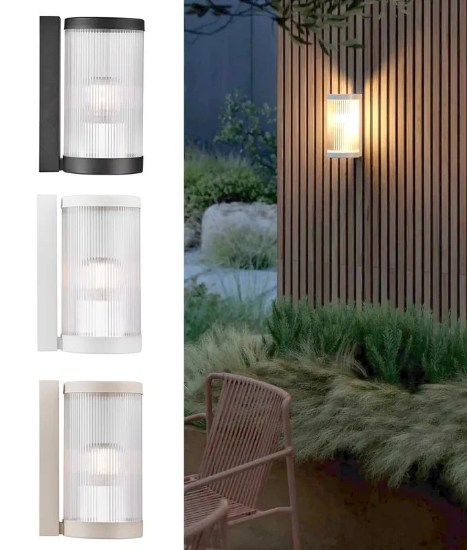 Reeded Shade Modern Outdoor Wall Light – 3 Finishes