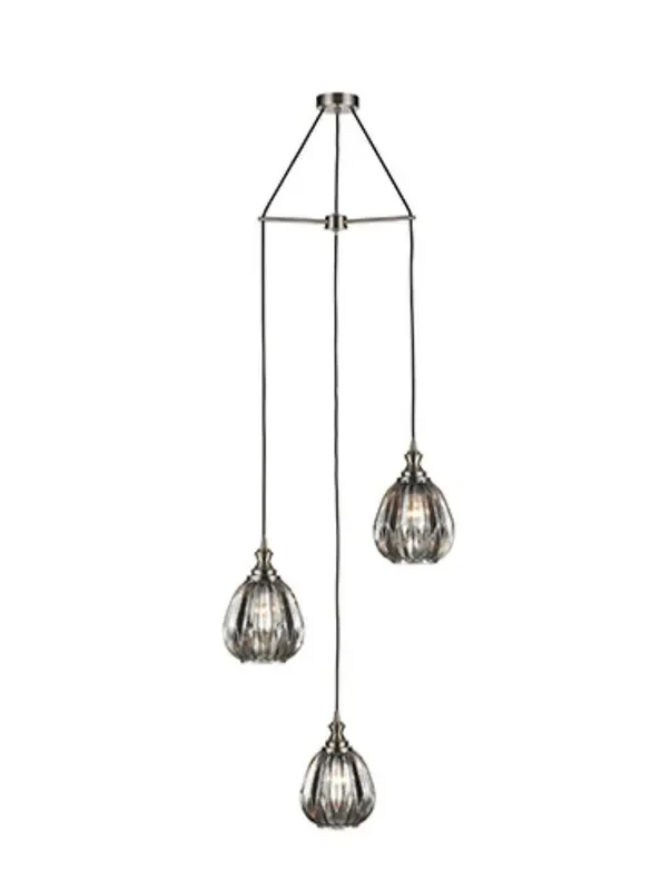 Refract 3 Light Satin Nickel Plate with Smoked Glasses 18cm Cluster Pendant Light
