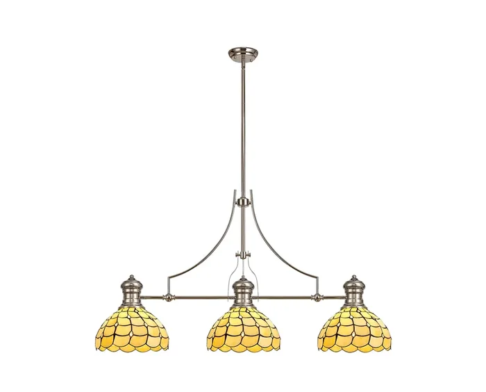 Regal Lighting SL-1000 3 Light Tiffany Pendant Polished Nickel With Beige And Clear Crystal Shades