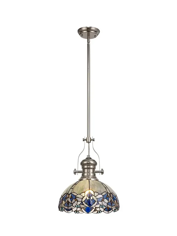 Regal Lighting SL-1019 1 Light 30cm Tiffany Pendant Polished Nickel Blue With Clear Crystal Shade