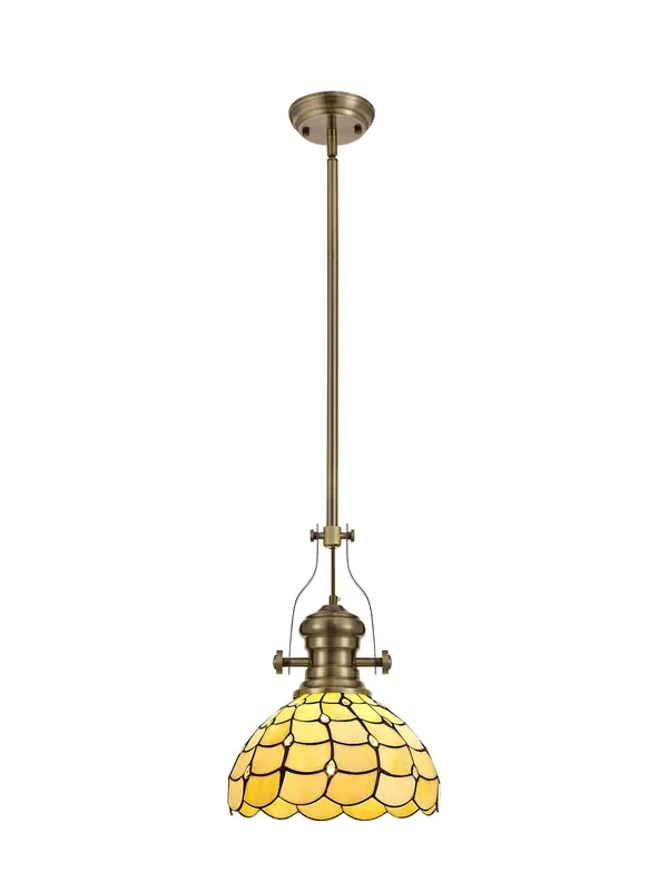 Regal Lighting SL-1028 1 Light 30cm Tiffany Pendant Antique Brass Beige With Clear Crystal Shade