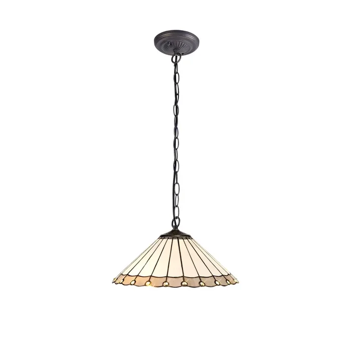 Regal Lighting SL-1146 1 Light 40cm Tiffany Pendant Grey And Cream With Clear Crystal Shade