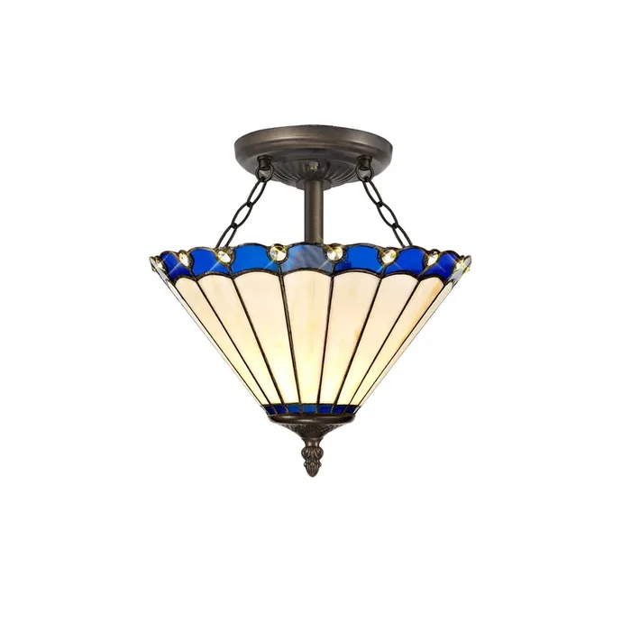 Regal Lighting SL-1175 2 Light 30cm Tiffany Uplighter Semi Flush Blue And Cream With Clear Crystal Shade