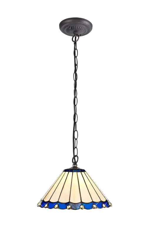 Regal Lighting SL-1178 1 Light 30cm Tiffany Pendant Blue And Cream With Clear Crystal Shade