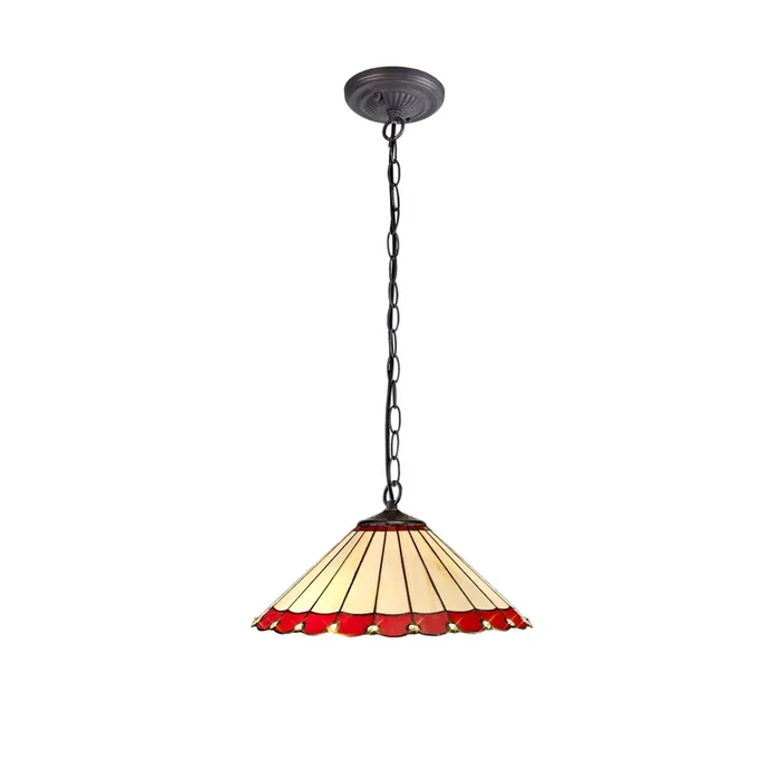 Regal Lighting SL-1190 1 Light 40cm Tiffany Pendant Red And Cream With Clear Crystal Shade