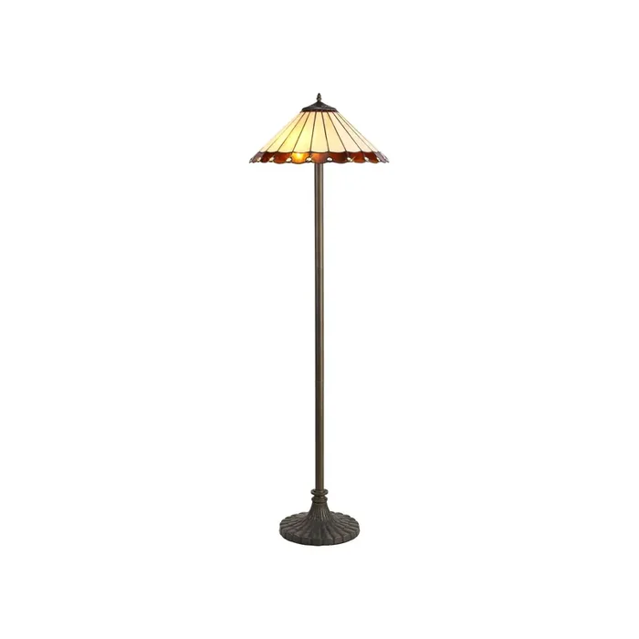 Regal Lighting SL-1205 2 Light Stepped Tiffany Floor Lamp 40cm Cream And Amber With Clear Crystal Shade