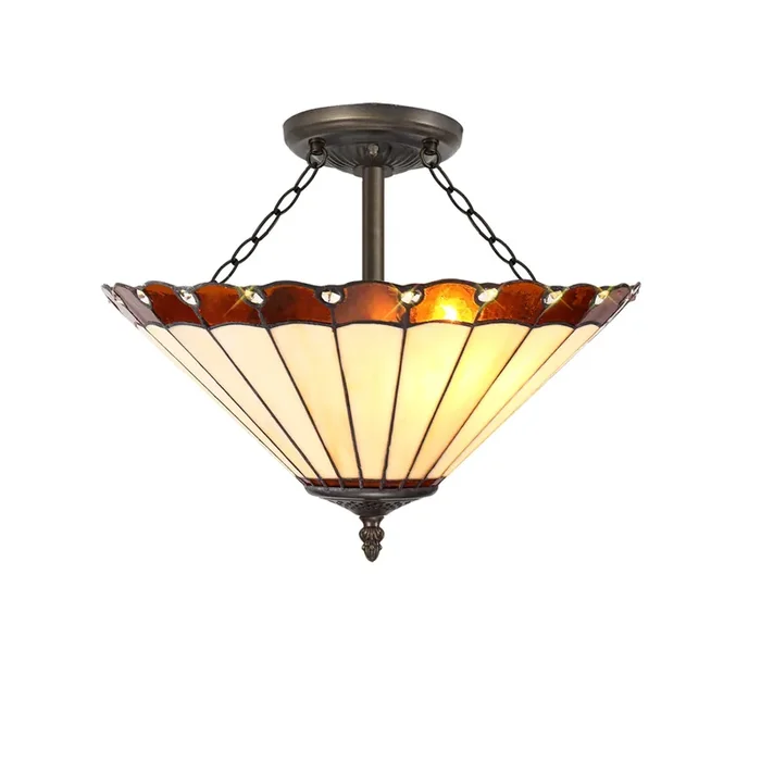 Regal Lighting SL-1209 3 Light 40cm Tiffany Uplighter Semi Flush Amber And Cream With Clear Crystal Shade
