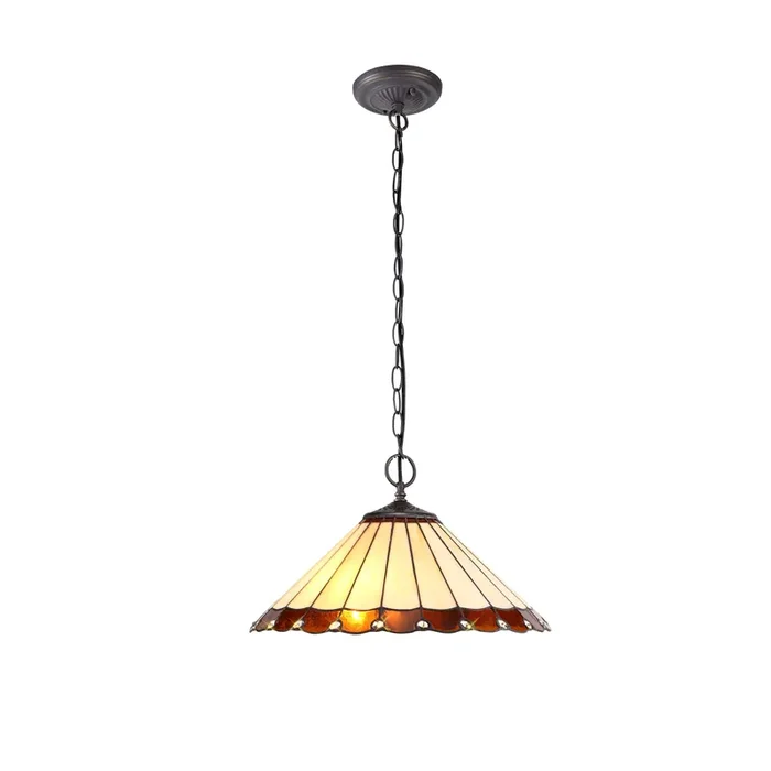 Regal Lighting SL-1211 2 Light 40cm Tiffany Pendant Amber And Cream With Clear Crystal Shade