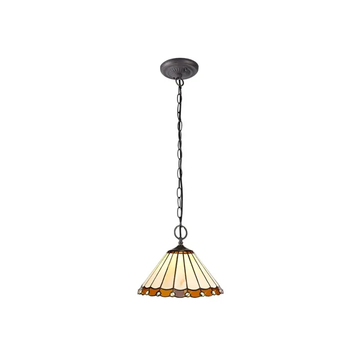 Regal Lighting SL-1221 2 Light 30cm Tiffany Pendant Amber And Cream With Clear Crystal Shade