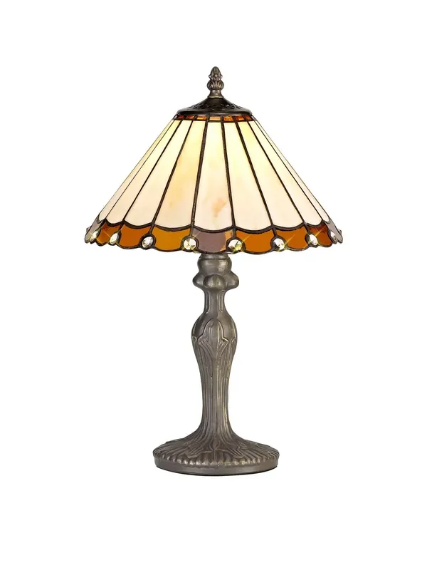 Regal Lighting SL-1224 1 Light Curved Tiffany Table Lamp 30cm Amber And Cream With Clear Crystal Shade