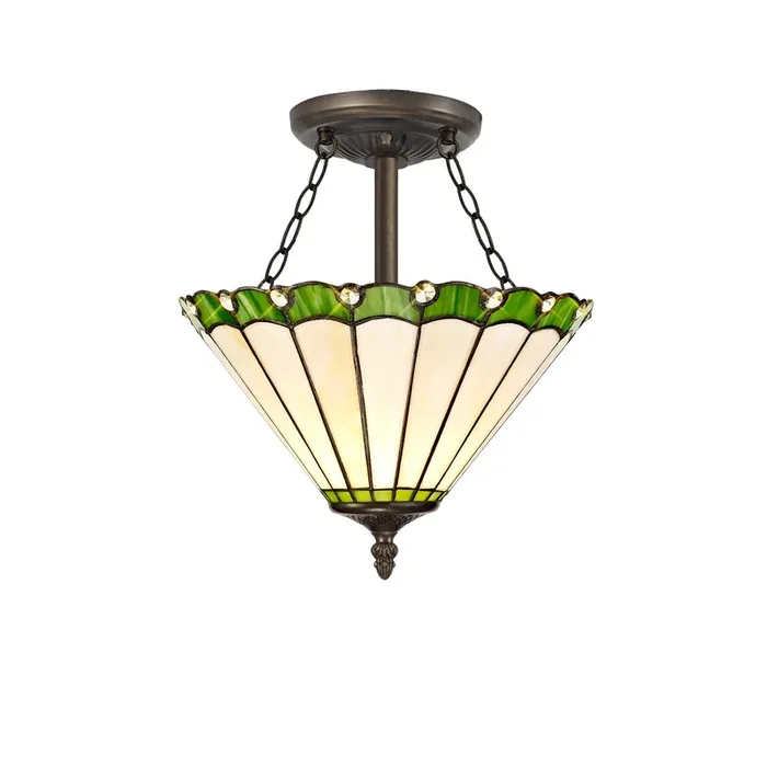 Regal Lighting SL-1240 3 Light 30cm Tiffany Uplighter Semi Flush Green And Cream With Clear Crystal Shade
