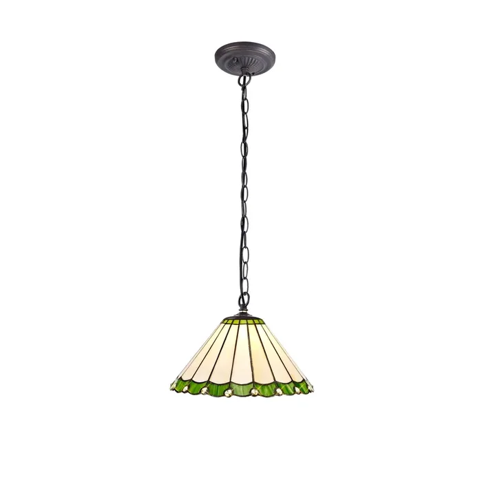 Regal Lighting SL-1244 1 Light 30cm Tiffany Pendant Green And Cream With Clear Crystal Shade