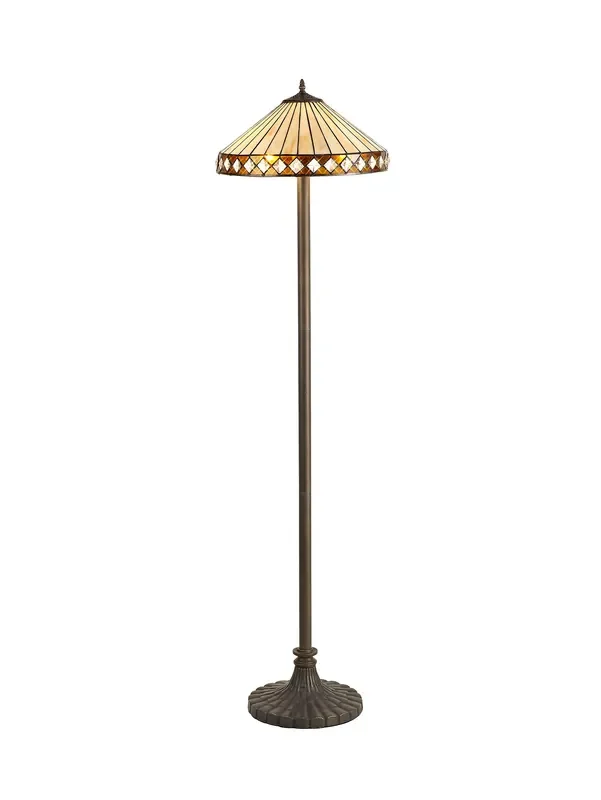 Regal Lighting SL-1249 2 Light Stepped Tiffany Floor Lamp 40cm Cream And Amber With Clear Crystal Shade