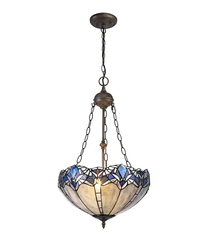 Regal Lighting SL-1326 2 Light 40cm Tiffany Uplighter Pendant Blue With Clear Crystal Shade